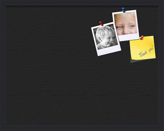PinPix 28x22 Inch Cork Bulletin Board. This Decorative Framed Pin Board Comes with Solid Black Design and a Satin Black Frame. Ideal for Home Office Decor or Message Board (PinPix-622)