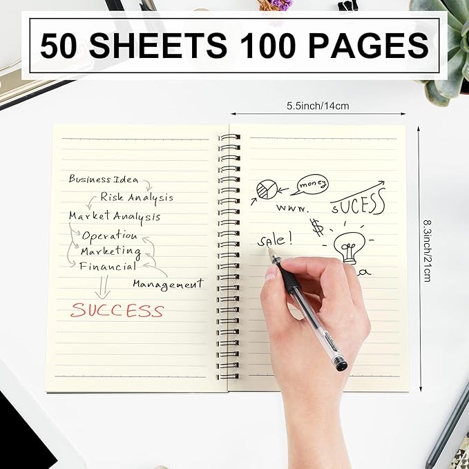 Yahenda 180 Pcs Spiral Notebook Bulk A5 Journal Lined 8.3'' x 5.5'' Writing Composition Paper Small Notepad Subject Notebook for Students Office Business Back to School Supplies (Black)