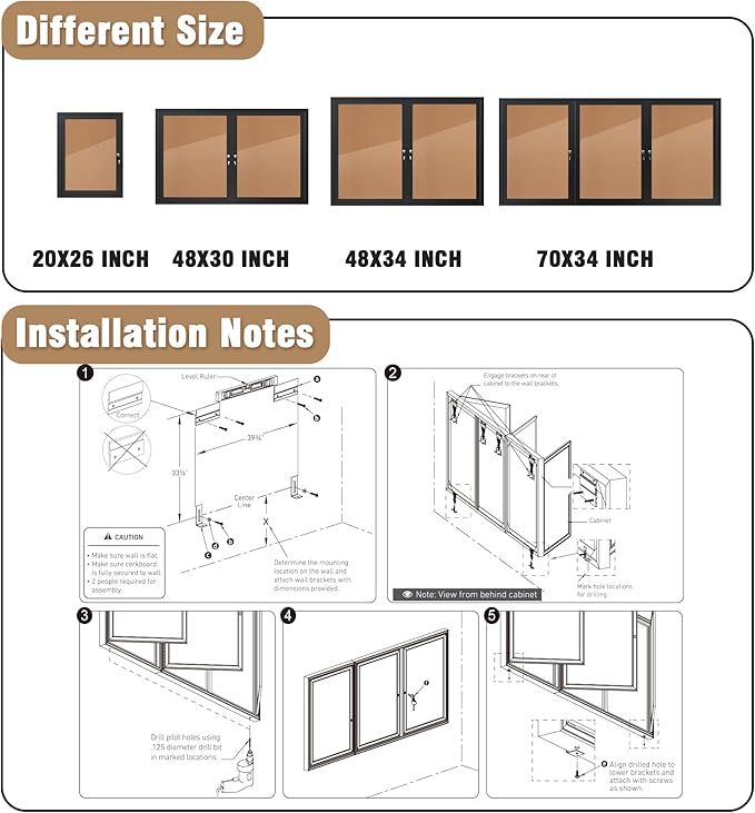 70"x34" Enclosed Bulletin Board, Outdoor Lockable Weather-Resistant Aluminum Cork Noticeboard for School & Office, Black Frame w/Cork