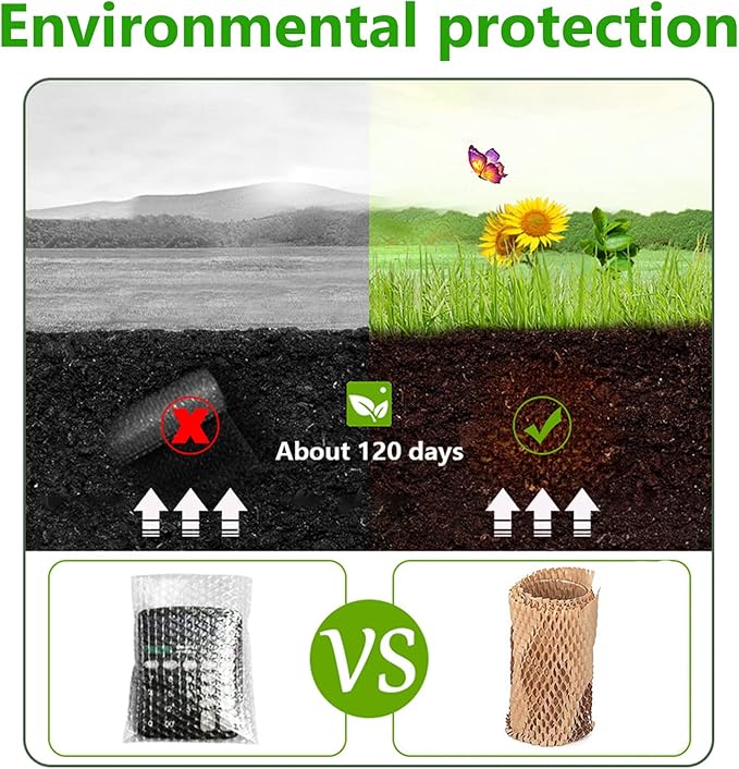 Honeycomb Packing Paper Wrap 15"x400' Sustainable Alternative to Bubble Cushioning Wrap Packing paper for Moving/shipping/packing Roll with 20 Fragile Sticker Biodegradable & Fully Recylable