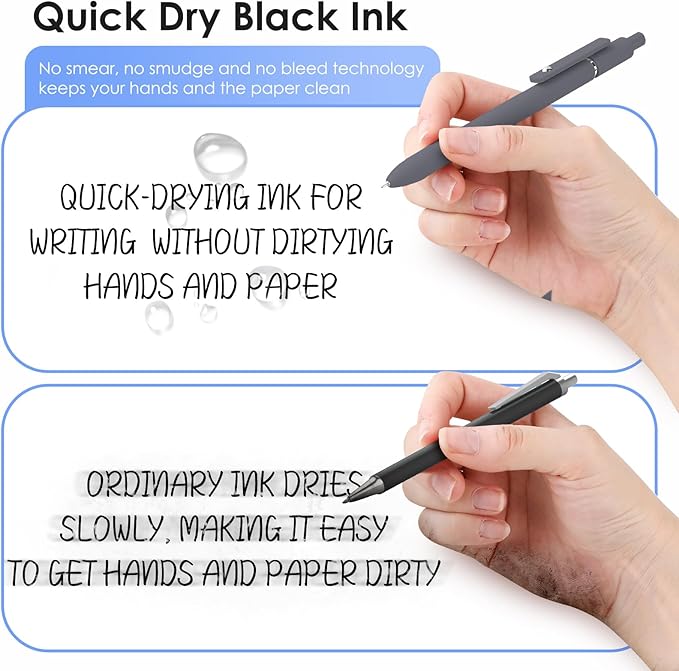 Gel Pens, 6PCS Black Ink Fine Point Pens With Smooth Writing, School Office Supplies, Anniversary Birthday Gifts for Men Women, Quick Dry Pen For Journaling, Nurse Aesthetic Pen (Black Gray White)