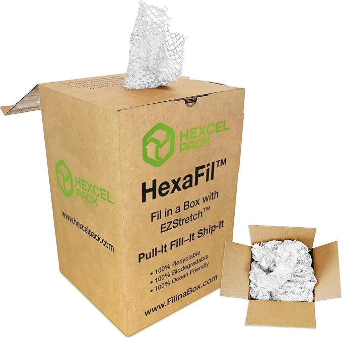 HexaFil Honeycomb Packing Paper - Eco-Friendly, Sustainable Filler for Shipping and Moving, Cushioned Packing Material in Easy Self-Dispenser Box - White, Pallet of 48, 12" x 1700'