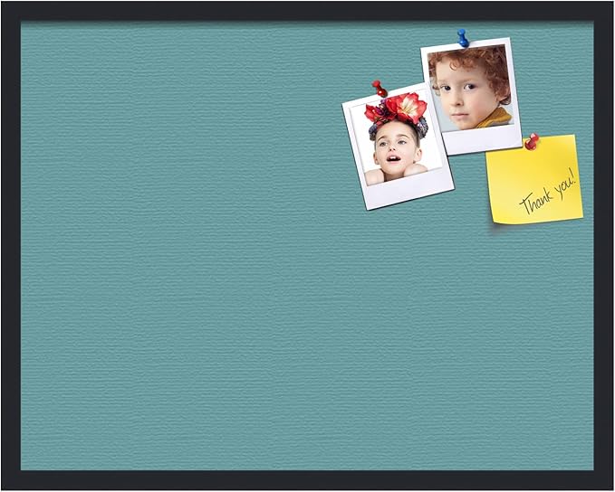 PinPix 28x22 Inch Cork Bulletin Board. This Decorative Framed Pin Board Comes with Aqua Pastel Design and a Satin Black Frame. Ideal for Home Office Decor or Message Board (PinPix-1806)