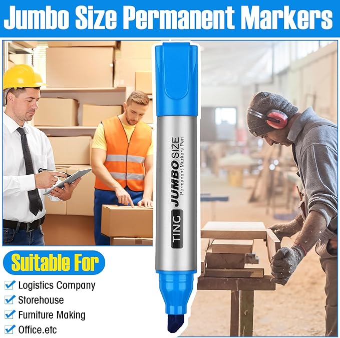 Fuutreo 10 Pack Jumbo Permanent Markers Bulk Large Chisel Tip Permanent Markers Quick Drying Waterproof Big Huge Poster Pens for Office, Logistics Company and More(Lake Blue)