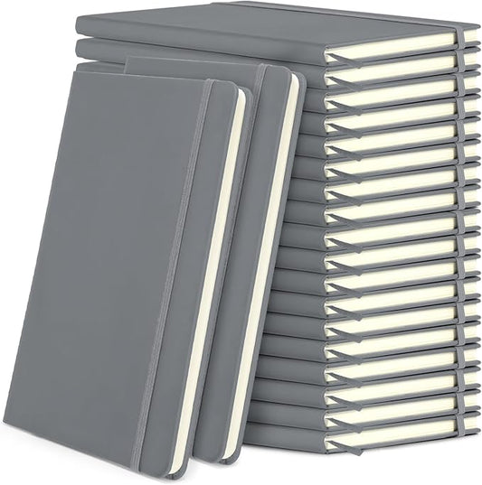 Honoson 20 Pack Lined Journal Notebooks A5 Hardcover Executive Notebook 5.5" x 8.3" PU Leather Wide Ruled Journals Bulk with Elastic Band for Home Business Office School Supplies(Gray)