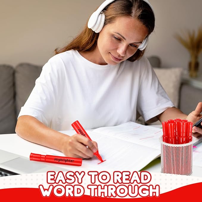 Qilery 30 Pack Highlighters Bulk, Tank Style Chisel Tip Highlighters Markers Quick Drying for Kids and Adult Coloring, Classroom Home Office School Supplies (Red)