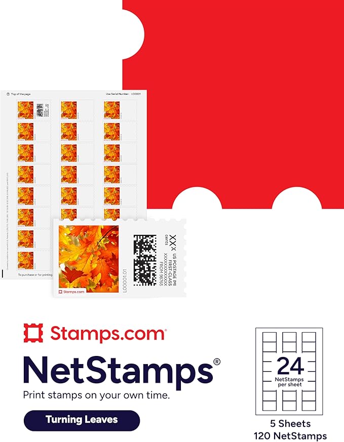 Turning Leaves NetStamps 120-Pack (5 Sheets) Printable Postage Labels (Stamps.com Subscription Required) - Print Approved Postage - Inkjet & Laser Printers - Business, Personal, Home