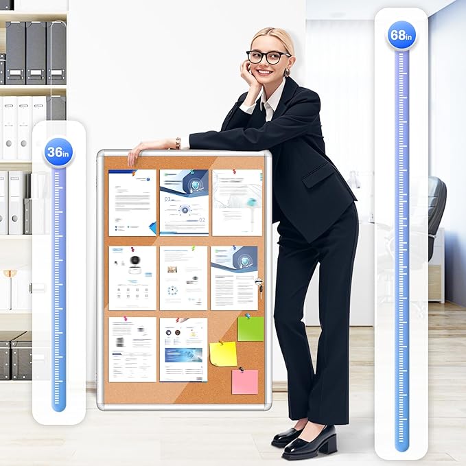 Magula 36"x24" Enclosed Cork Bulletin Board Tamper-Proof Dispaly Case, Aluminium Frame, Shatter Resistant Lockable Bulletin Board, Enclosed Cork Board for School, Office, Commercial, Hospital etc