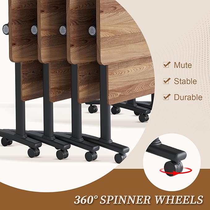 Folding Conference Room Table, Modern Conference Tables with Silent Wheels, Large Rectangular Mobile Training Tables for Office Classroom, Foldable Modular Boardroom Seminar Table (6pack L55.1in)