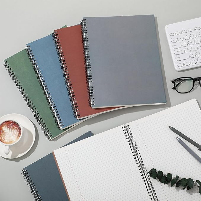 Glenmal 6 Pcs Spiral Notebook for Work A4 8.5 x 11'' College Ruled Spiral Journal Notebook Kraft Cover Ruled Paper, 120 Sheets 240 Pages for Office Study Supplies (Business Colors)