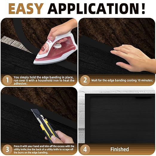 GSCIT Club Black Melamine Edge Banding, 1/2 inch x 25ft Edge Banding with Hot Melt Adhesive Pre-glued Cabinet Edge Banding Flexible Black Veneer Edging for Plywood