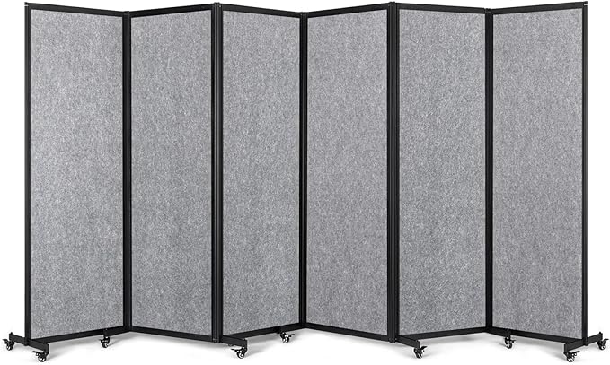 Room Partition,Office Divider,Portable Commercial Screen Dividers,Privacy Partition Separator,Classroom School Dividers,12'7"L* 6'7"H,6 Panel,Light Grey