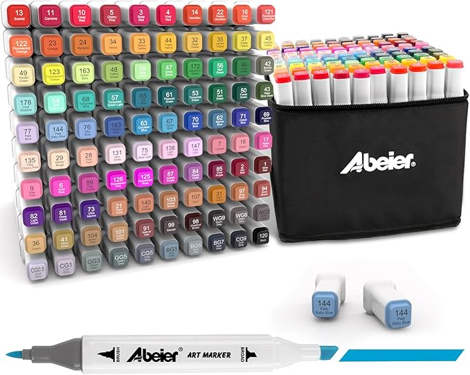 100 Colors Alcohol Markers Set, Dual Tips Blender Art Marker for Drawing, Permanent Sketch Markers for adult coloring, Alcohol Based, Adults Coloring and Artist Illustration.(BRUSH TIP)