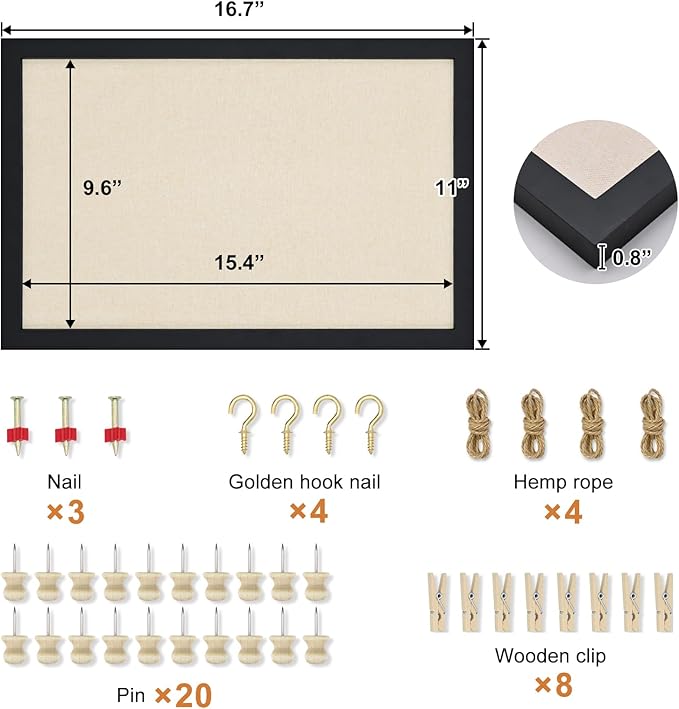 Egofine Cork Board Bulletin Board with Linen, 16x11 Wood Frame Pin Board Wall Decor, 2 Pack Cork Boards for Walls, Hanging Horizontal or Vertically for Office Home Decor School Kitchen, Black