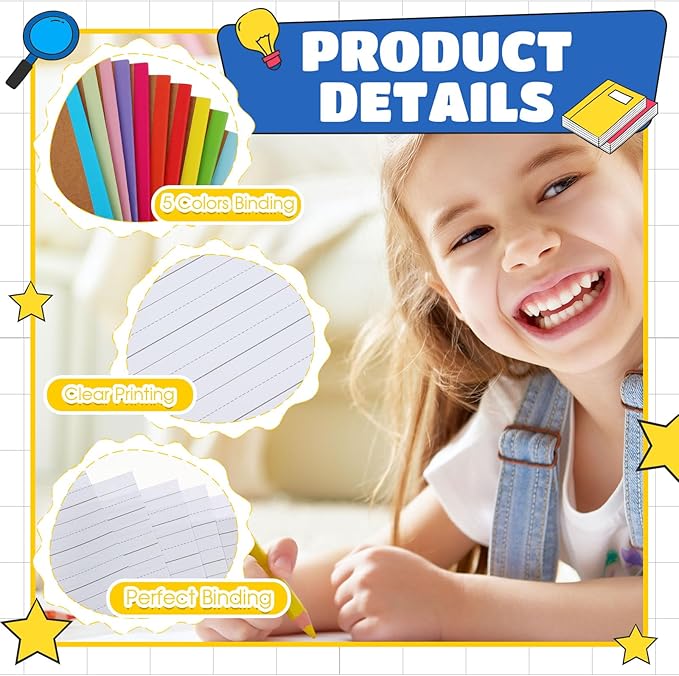 Henoyso 10 Pcs Primary Composition Notebook 9 3/4 x 7 1/2 Inch Kids Journal, Back to School Supplies, K-2 Primary Writing Notebook for Kids Student Draw and Write Story Journal (Stylish Color)