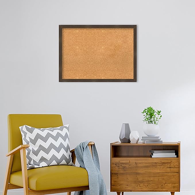 Amanti Art Natural Cork Board for Wall, 22x30 Vision Board with Brown Wood Frame, Medium Corkboard Office Decor for Home Organization, Casual Corkboard Pinboard to display items for home organization
