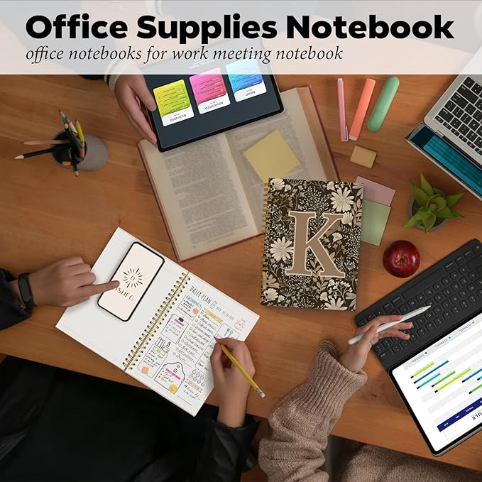 Initial K Personalized Journal Notebook, Boho Floral Journaling Notebooks for Women Girls, Costom Monogrammed Gifts for Women Mom Girls Friends, Letter Spiral Notebook, 5.5x8.3