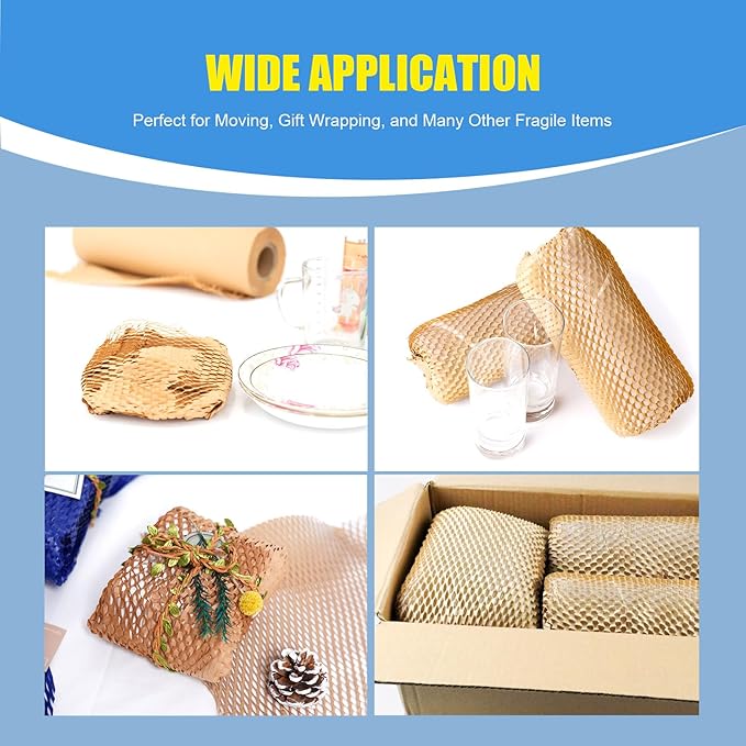 Honeycomb Packing Paper for Moving Breakables 12" x 295 FT Bulk Packing Materials for Household, Bubble Cushioning Wrap Roll Eco Friendly Packaging Shipping Supplies for Dishes