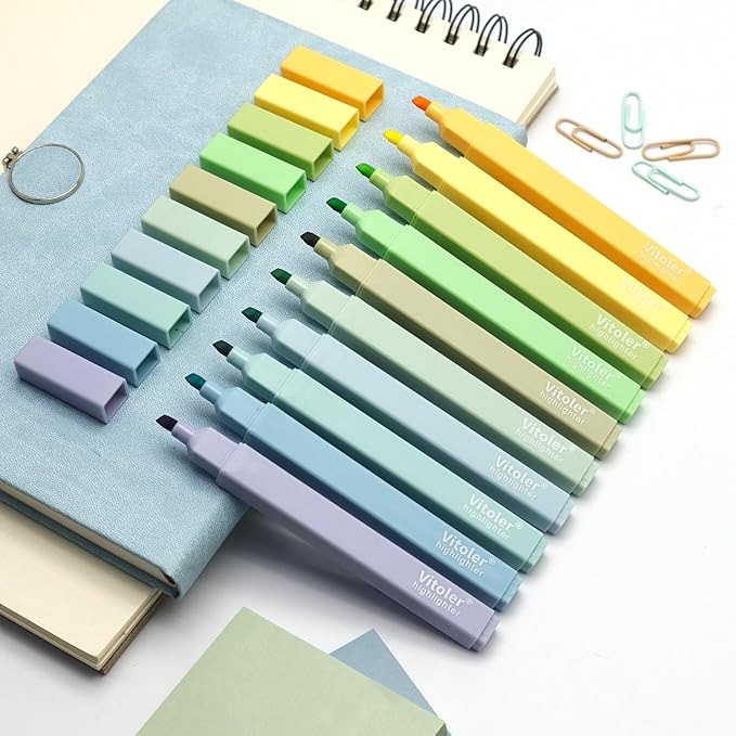 Vitoler 10Pack Bible Highlighters, Cute Assorted Colors Pastel Highlighters No Bleed Chisel Tip Highlighter for Aesthetic School Supplies