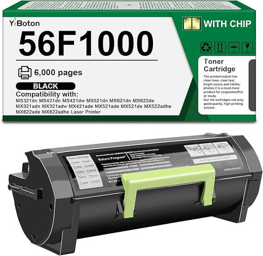 High Yield 56F1000 Black Toner Cartridge Compatible with Lexmark 56F1000 56F000G Toner Cartridge for MS321 MS421 MS521 MS621 MX521 MX522 MX622 MS622 MX321 MX421 Laser Printer(6,000 Pages)