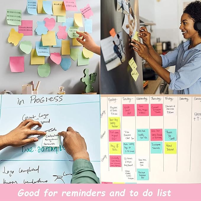 HappyHapi Sticky Notes 3x3 Inches Bulk 28 Pack 2800 Sheets Colored Self-Stick Pads, 100 Sheets/Pad, 4 Bright Colors (Yellow, Green, Pink, Blue) for Office Supplies, School, Home