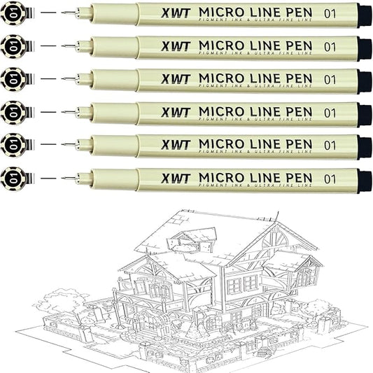 Micro Fineliner Pens 6Pcs 0.25mm/Set, Ultra Fine Fineliner Pen, Water-based Black Pigment Ink, Drawing Journaling Doodling Supplies for Artists, Designers, Students