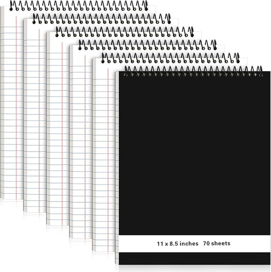 6 Pcs Legal Pad Top Spiral Bound Notebook 70 Sheets Wirebound Notepad Double Sided Ruled Memo Steno Book with Stiff Back Cover for Business(8.5 x 11 Inches,No Holes,White)