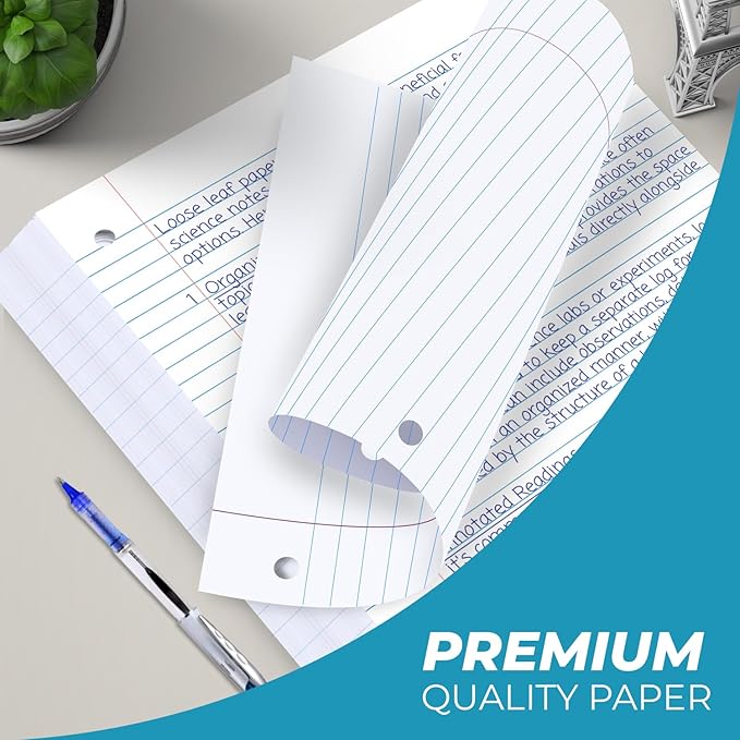 Loose Leaf Paper, 450 Sheets, 3 Pack, College Ruled Paper, 8" x 10.5", Bulk Office Filler Paper, 3 Hole Punched, 150 Sheets/Pack, 56 gsm Paper, College Ruled Notebook Paper for Binder, White