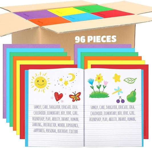 Henoyso 96 Pcs Primary Composition Notebook K-2 9 3/4 x 7 1/2 Inch Primary Journal, Back to School Supplies, Bulk Blank Writing Book for Kid to Write Draw Journal 60 Page Notebooks (Colorful)