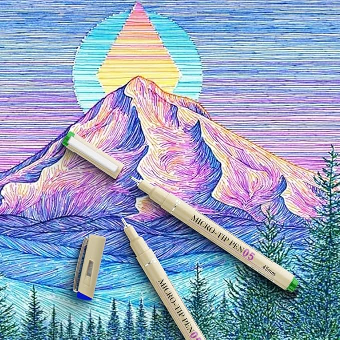 [12 Colors] 05 Micro, Fineliner Pen Set Ink, Fine Point Pen,Multi-liner, Sketching, Anime,Artist Illustrating/Technical Drawing,Office Documents