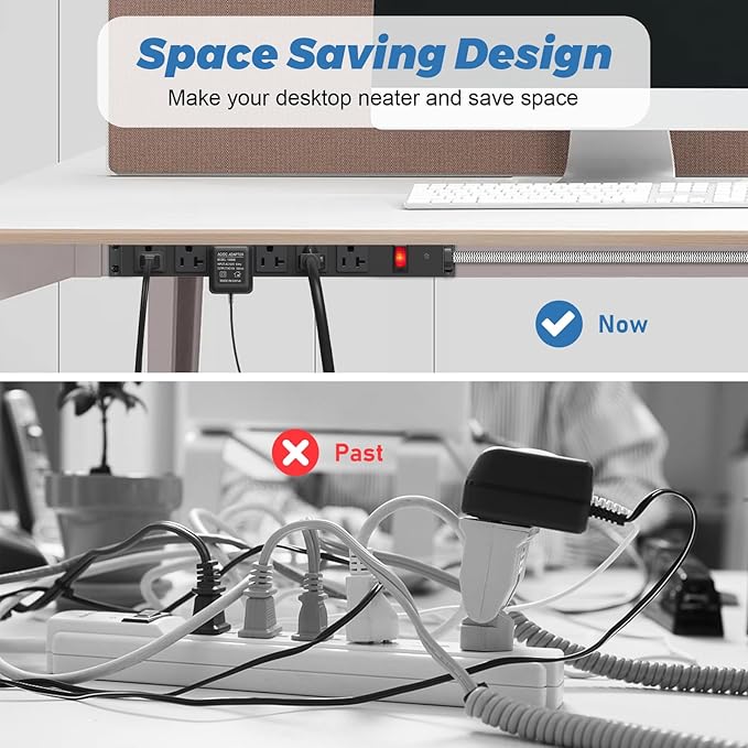 HEZI 20 Amp Power Strip with 5-20P/T- Plug, Heavy Duty High Amp Metal Surge Protector, Mountable Industrial Power Strip with 6AC Outlets(5-20R) and Circuit Breaker, 6FT 12AWG Extension Cord