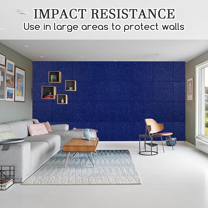 Large Cork Board Alternative, 12 Pack Felt Board with Safe Removable Adhesive Tabs Felt Wall Tiles, Large Cork Boards for Walls, Cork Board for Home Office, Pin Boards for Walls, Royal Blue