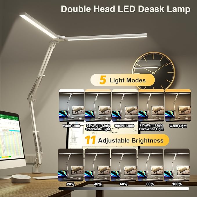 SKYLEO Led Desk Lamp for Home Office - 2400LM Ultra Bright Desk Light -Eye Caring Desk Lamp with Clamp - Adjustable Office Lamp with Remote Control- Easy Installation - 24W White