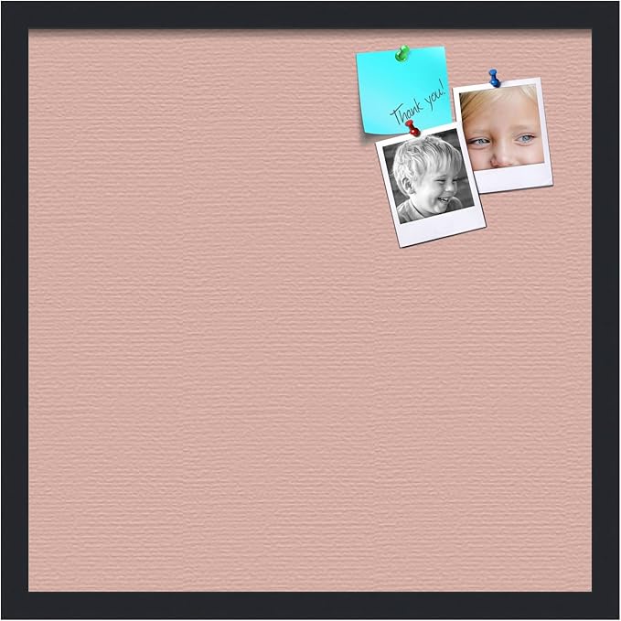 PinPix 20x20 Inch Cork Bulletin Board. This Decorative Framed Pin Board Comes with Pink Pastel Design and a Satin Black Frame. Ideal for Home Office Decor or Message Board (PinPix-1813)