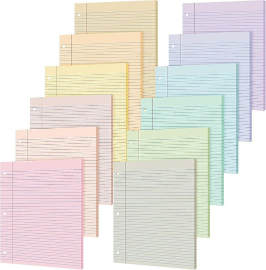 PerKoop 600 Sheets Colored Loose Leaf Paper 8.5" x 11" college ruled Lined 3 Hole Punched notebook Filler Paper for 3 Ring Binders Office School Supplies (Aesthetic Color)