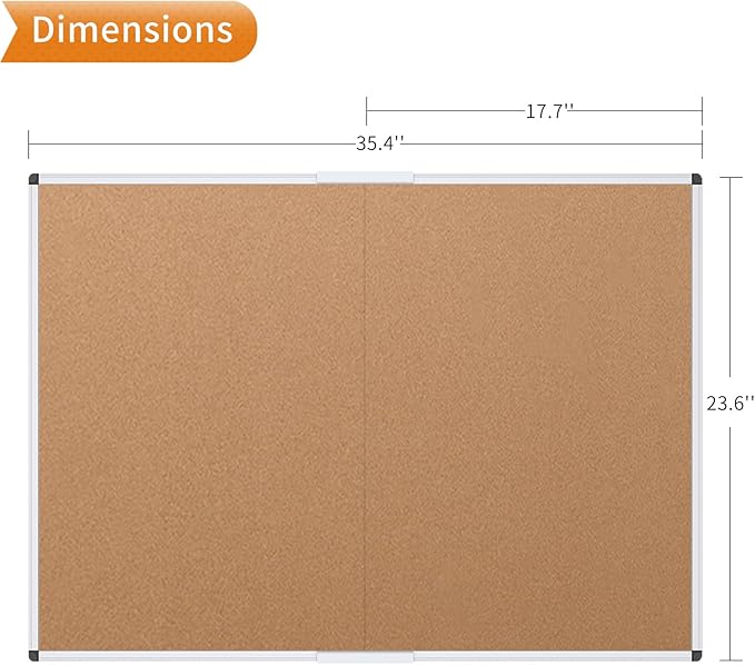 VIZ-PRO Cork Bulletin Board/Foldable Noticeboard, 36 X 24 Inches, Silver Aluminium Frame
