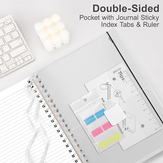 RETTACY Spiral College Ruled Notebook, 300 Pages, B5 Medium Size (7.4" x 10"), for School, Work, Writing, Journaling, 100 GSM Thick Paper, Flexible Plastic Cover (Transparent)