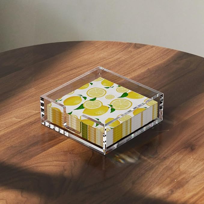 HIIMIEI Acrylic Napkin Holder for Table: Square Cocktail Napkin Dispenser, Flat Guest Towel Holder Tray, Disposable Hand Towel for Bathroom, Kitchen, Bar, Dinner, Party（Clear）