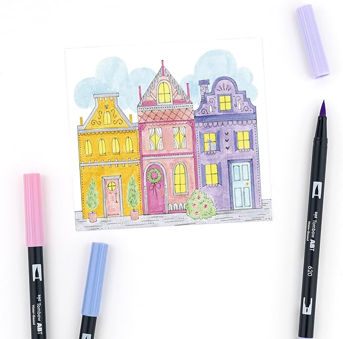 Tombow 56187 Dual Brush Pen Art Markers, Pastel, 10-Pack. Blendable, Brush and Fine Tip Markers