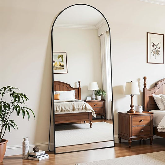 Full Length Mirror, 68"x26" Oversized Floor Mirror Freestanding, Full Body Mirror Floor Standing Mirrors with Stand, Hanging Mounted Mirrors for Bedroom Living Room, Black, Arched Style
