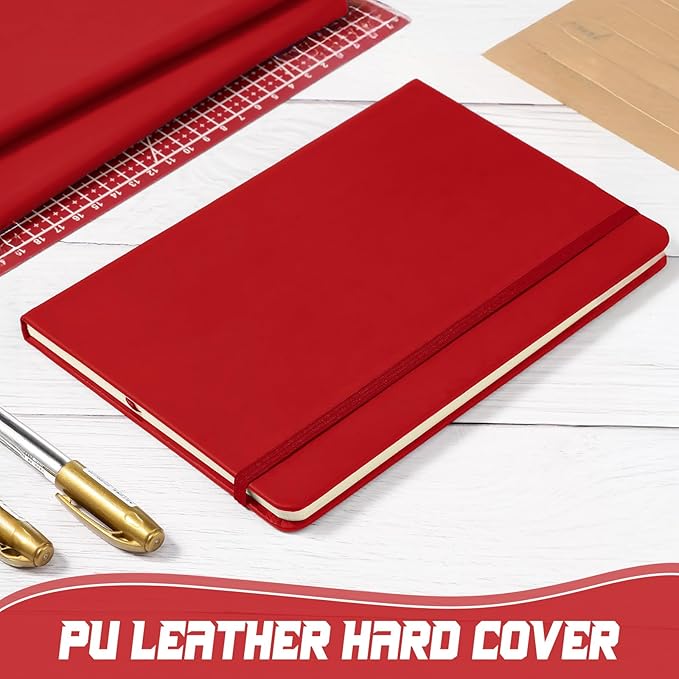 Honoson 20 Pack Lined Journal Notebooks A5 Hardcover Executive Notebook 5.5" x 8.3" PU Leather Wide Ruled Journals Bulk with Elastic Band for Home Business Office School Supplies(Red)