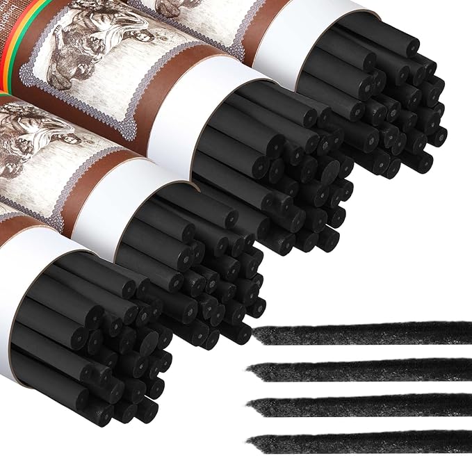 Gueevin 100 Pcs Willow Charcoal Sticks, Willow Charcoal, Artists, Beginners, Students, Perfect for Sketching, Drawing, Shading, and Fine Art (7-9mm)