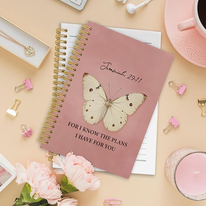 Vintage Butterfly Christian Spiral Notebook, for I Know the Plans I Have for You Bible Journaling Notebooks for Women, Religious Faith Hardcover Journals for Office 160 Pages 5.5 x 8.3 Inch