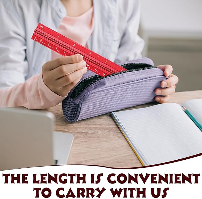 Fumete 12 Pack 6 Inch Architectural Engineering Scale Rulers Small Scale Ruler Pocket Size Scale Ruler Construction Rulers Imperial Measurements for Architects Engineering, Draftsman Drawing(Red)