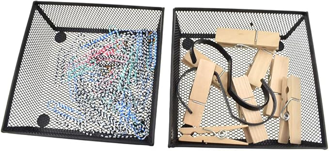 HAHIYO Stackable Mesh Tray Cup 6 x 6 x 2 inches Sturdy Container for Desk Drawer Organizer Collection for Home Office School kitchen Soft Foam Feet No Sharp Edges 2 Pack Black