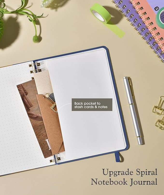 Graph Spiral Journal Notebook, A5 Hardcover Spiral Journals for Women Men, 100 GSM Graph Paper Notebooks, 150 Pages Spiral Bound Grid Notebook for Writing Note Taking Work 5.75" x 8.38", Navy Blue