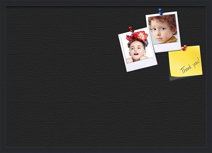 PinPix 34x24 Inch Cork Bulletin Board. This Decorative Framed Pin Board Comes with Solid Black Design and a Satin Black Frame. Ideal for Home Office Decor or Message Board (PinPix-622)