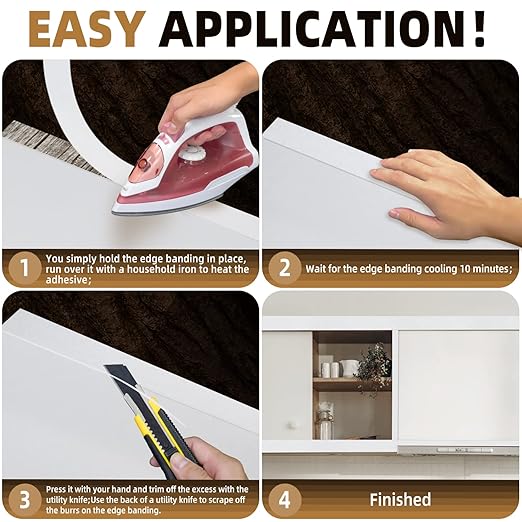 GSCIT Club White Melamine Edge Banding, 1 inch x 500ft Edge Banding with Hot Melt Adhesive Preglued Cabinet Edge Banding Flexible White Veneer Edging for Plywood