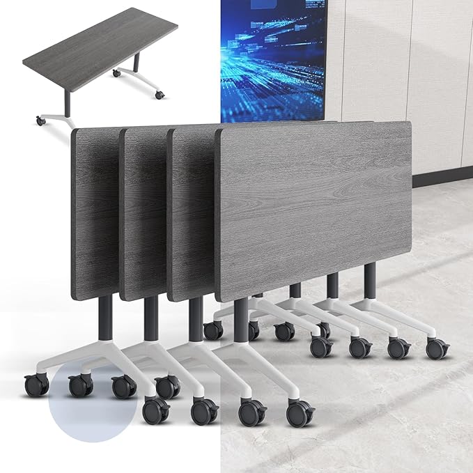 Folding Conference Table, Mobile Training Table for Office Conference, Modern Modular Rectangular Work Desk Meeting Seminar Work Tables with Caster Wheels, Large Breakroom Tables (4Pack L63in)