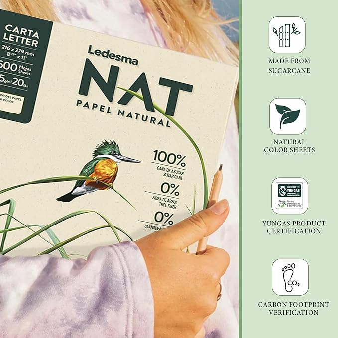 Letter Size (8.5"x11") Natural Sugarcane Pulp Printer Paper, For All Office And Photocopy Printers, Designs, Crafts (3 Reams (1500 Sheets))